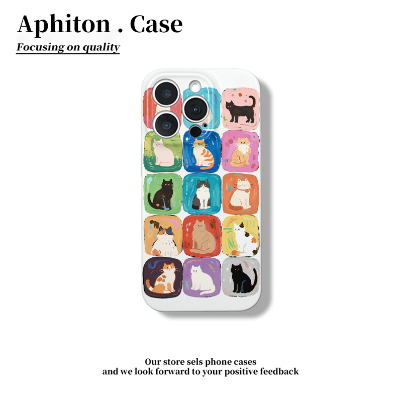 涂鸦方格猫咪适用iPhone16pro苹果17promax菲林手机壳16/15/14plus全包防摔13/17pro华为P70vivo小米15oppo套