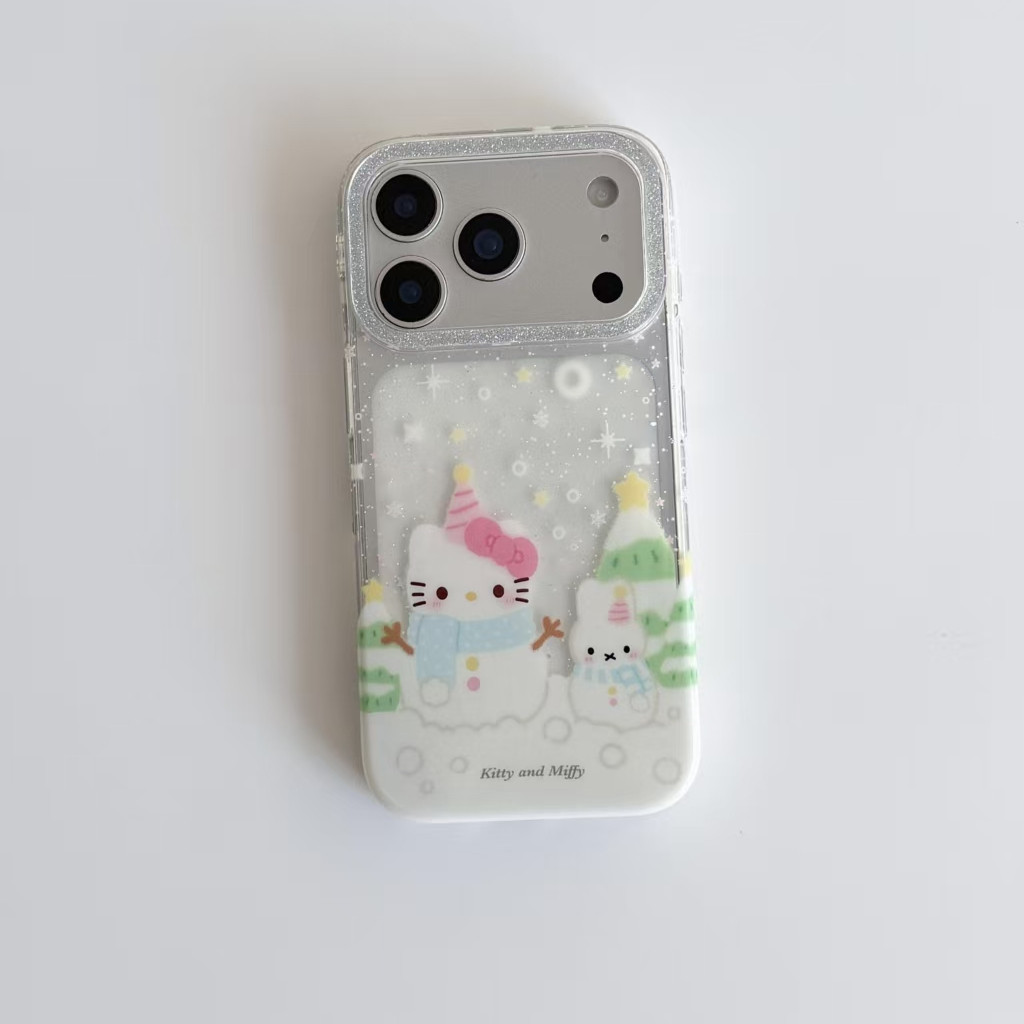 米菲kitty雪人适用苹果17promax闪粉手机壳iPhone16pro简约15/14/13pro全包透明vivo华为p70小米17oppo女款套