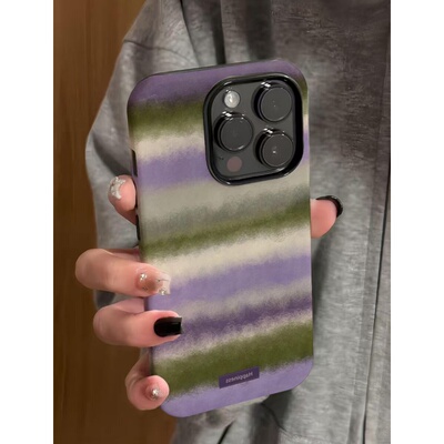 复古紫绿条纹适用苹果17promax菲林二合一手机壳iPhone16/15/14/13pro全包防摔vivo华为P70小米17oppo个性潮