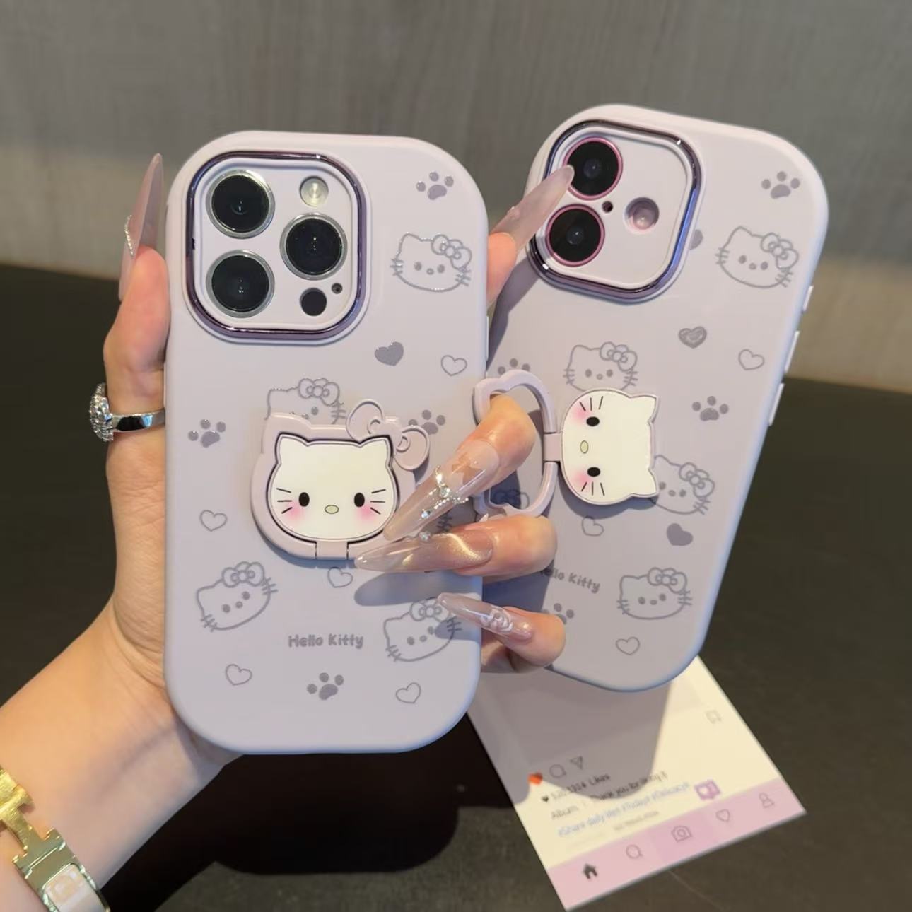 翻盖kt猫支架适用苹果17/16promax精孔手机壳iPhone14/13/12/11pro小众创意vivo华为p70小米15oppo女款防摔套