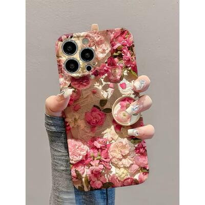 粉色书本花朵适用iPhone16pro苹果17promax菲林手机壳16/15/14plus女款13/17pro华为P70vivo小米15oppo保护套