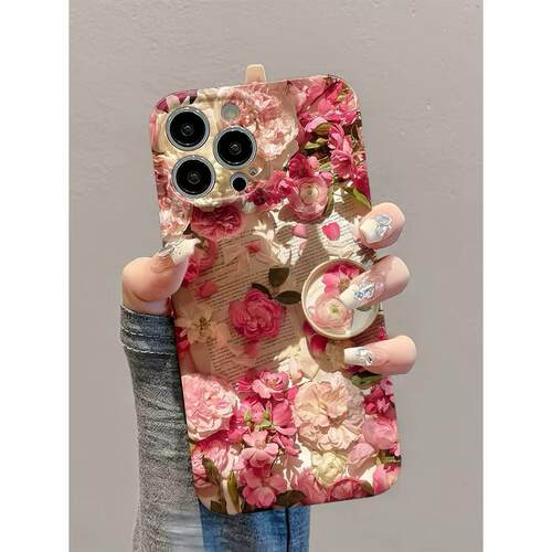 粉色书本花朵适用iPhone16pro苹果17promax菲林手机壳16/15/14plus女款13/17pro华为P70vivo小米15oppo保护套