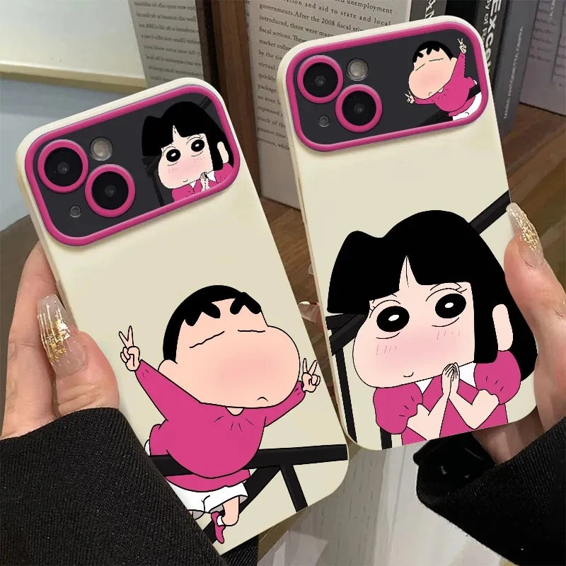 粉衣小新小爱适用苹果17promax视窗手机壳iPhone16pro新款15/14plus全包13pro情侣vivo华为P70小米17oppo软套