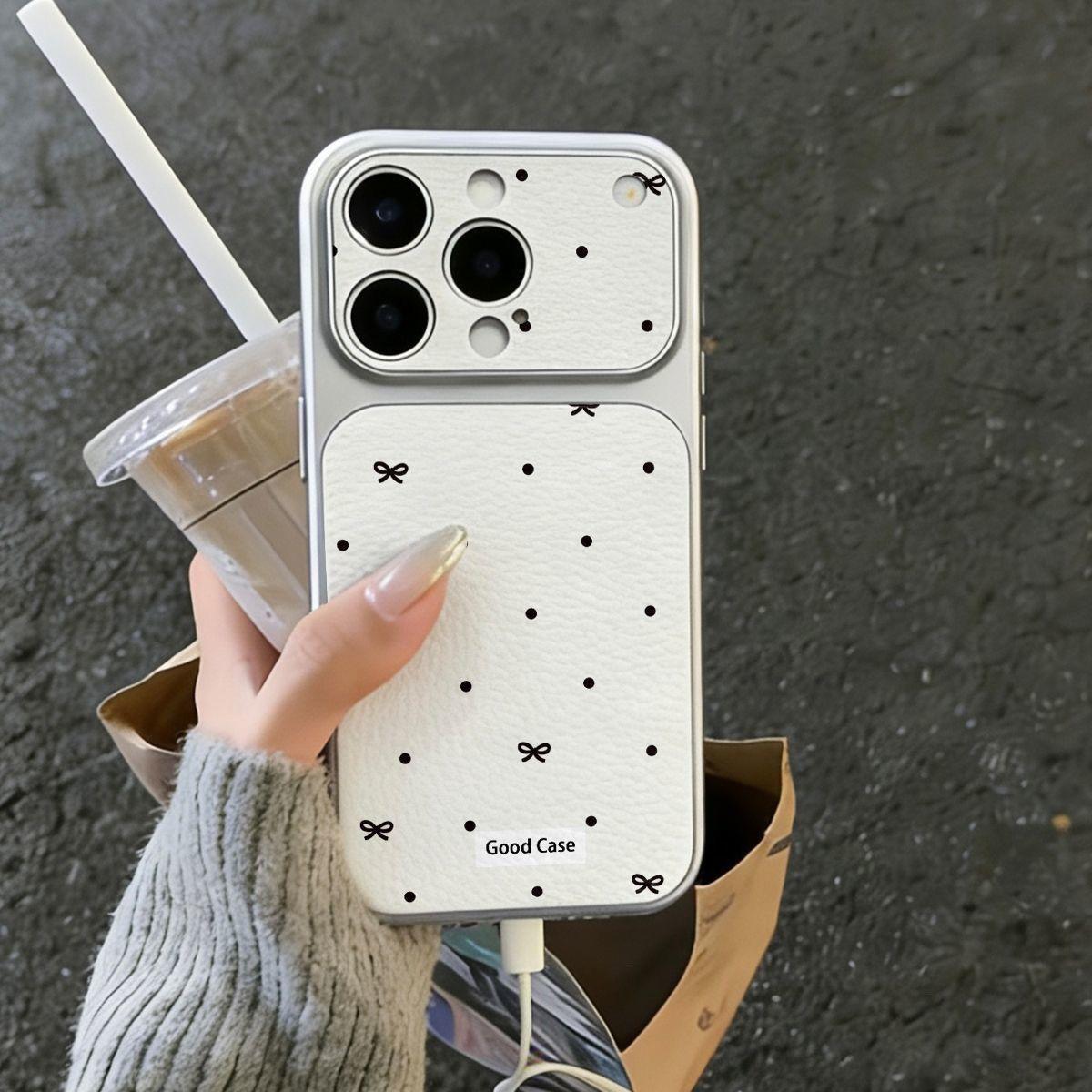 网红波点适用苹果17ProMax白色康宁贴皮手机壳iPhone16pro个性潮15pro小众创意14/13promax全包12防摔11女款