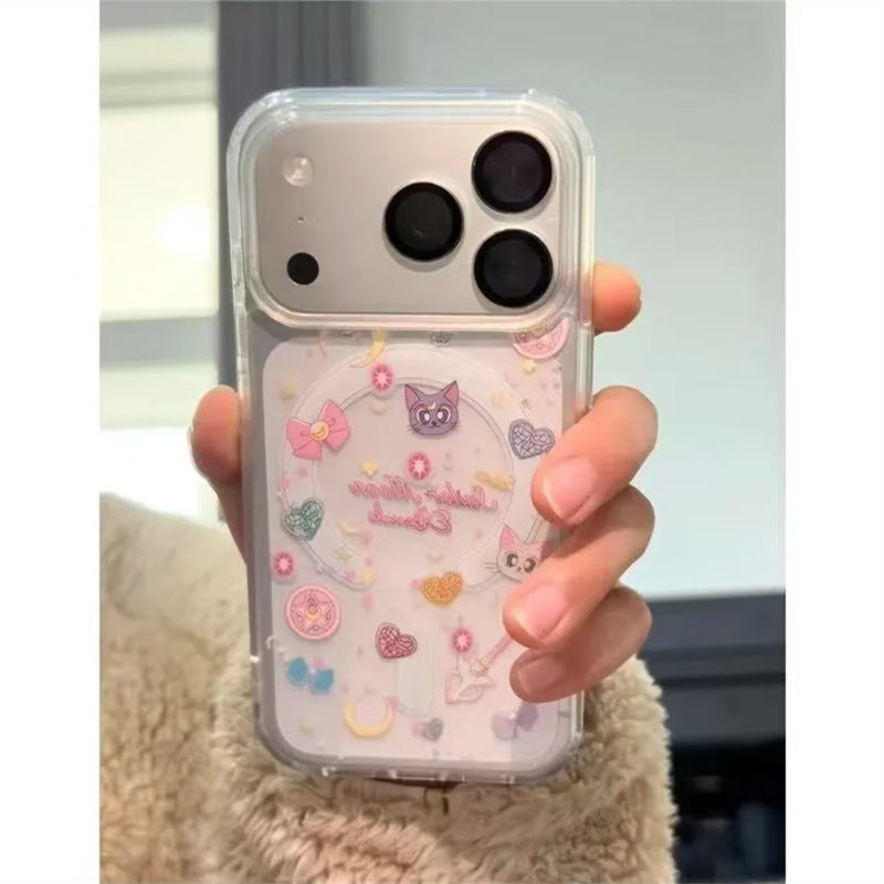 魔法露娜猫适用苹果17promax磁吸手机壳透明iPhone16pro可爱15plus小众创意14/13pro全包防摔12亚克力11新款
