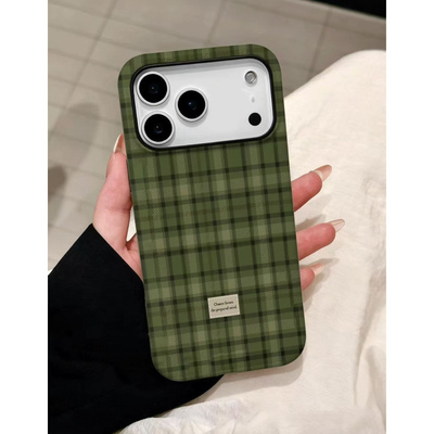 复古绿色格纹适用苹果17/16promax菲林二合一手机壳iPhone15/14/13pro小众创意vivo华为P70小米17oppo防摔套