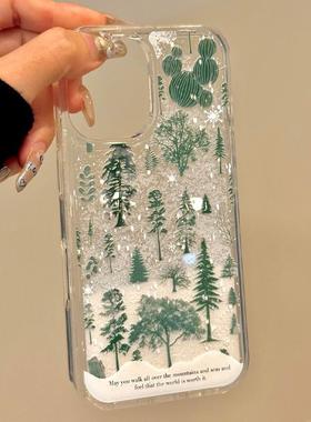 冬日雪松流沙手机壳适用苹果17promax新款iPhone17/16/15/14/13pro情侣款11/12vivo华为P70小米17oppoAIR小众