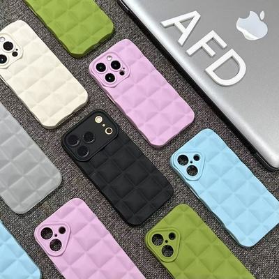莫兰迪立体格子适用苹果17promax手机壳iPhone16pro简约15pro磨砂亲肤感14/13promax镜头全包17pro防摔软壳潮