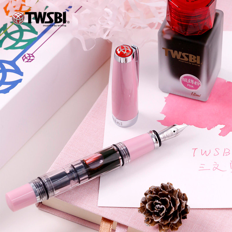 Official flagship store twsbi Sanwen Tang Spring New Product Cherry Blossom Pink Pen Ink Gift Box Set Diamond 580mini Limited Edition Girl Pink piston Ink Short steel portable notebook Gift Pink thumbnail 5