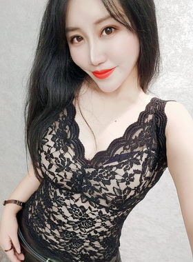 欧货秋冬加绒肉色蕾丝弹力背心