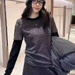 上衣显瘦百搭大码 打底衫 T恤小衫 欧货十三行豹纹叠穿圆领弹力长袖