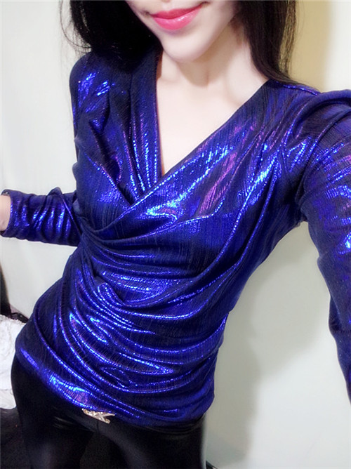 新款性感交叉长袖t恤打底衫小衫