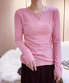 时尚 欧货春季 上衣潮 糖果色纯色毛边圆领长袖 T恤女打底衫 新款 女装