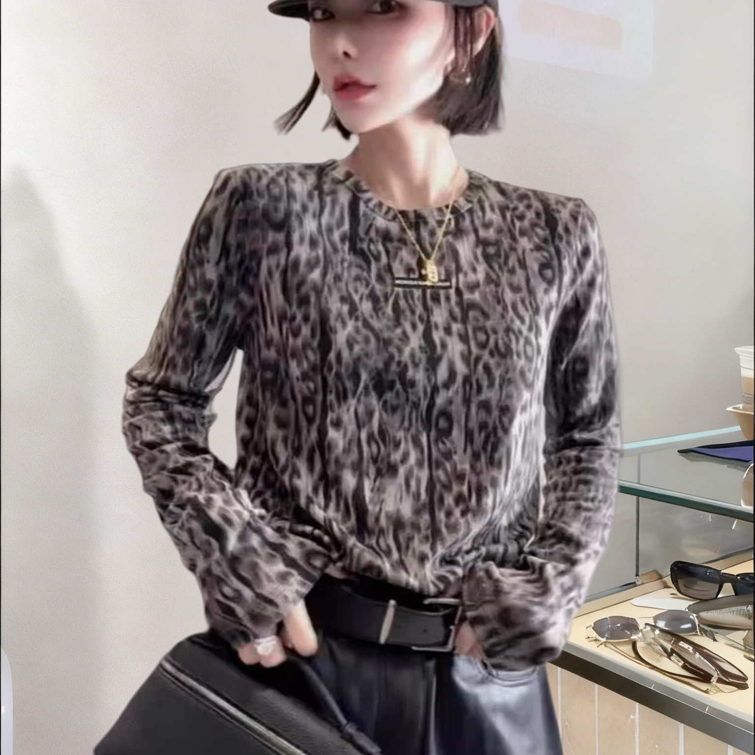 十三行韩系豹纹长袖T恤女