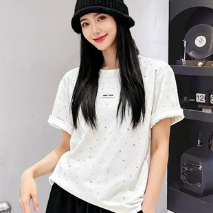 重工烫钻宽松圆领半袖 小衫 T恤时尚 显瘦上衣短袖 欧货春季 大码 新款