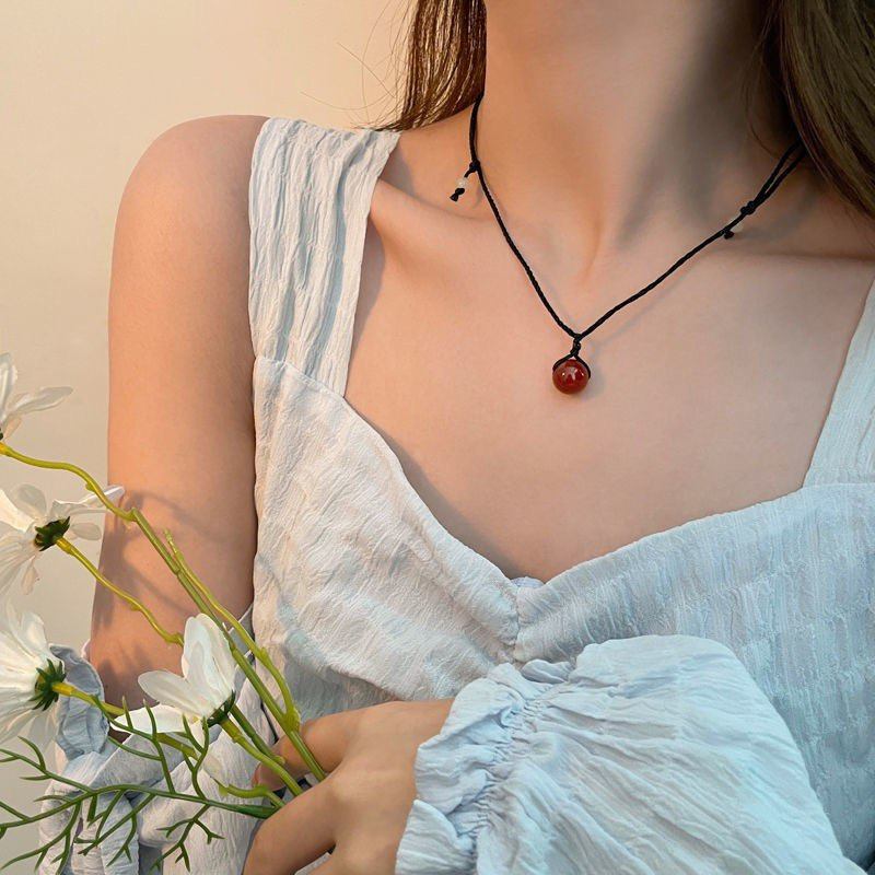 天然简约红玛瑙编织绳转运珠吊坠黑曜石锁骨链金曜石百搭闺蜜情侣,饰品/流行首饰/时尚饰品新,黑曜石,淘宝优惠券,粉丝福利购,淘宝优惠卷