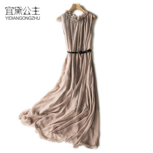 真丝连衣裙女中长款2026夏季新款无袖宽松显瘦裙子桑蚕丝气质长裙