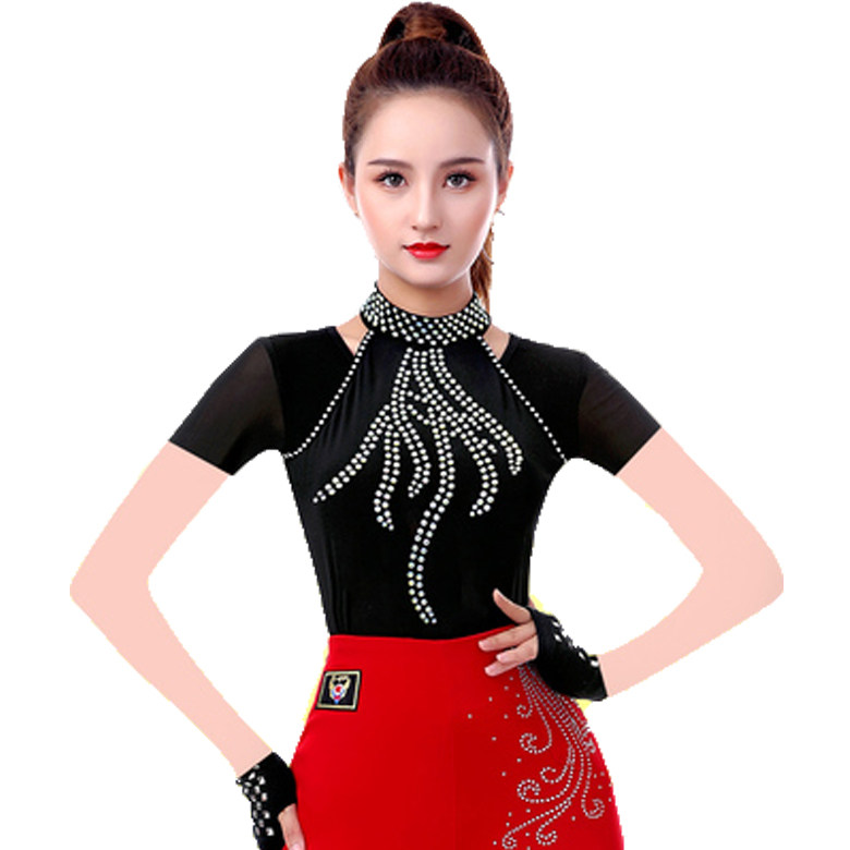 小王子吉特巴演出果果不不水兵舞拉丁舞夏季薄款网纱镶钻中袖上衣