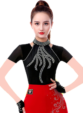 小王子吉特巴演出果果不不水兵舞拉丁舞夏季薄款网纱镶钻中袖上衣