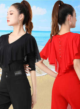 摩登舞上衣女短袖广场舞服装演出水兵舞吉特巴拉丁舞弹力练功服女