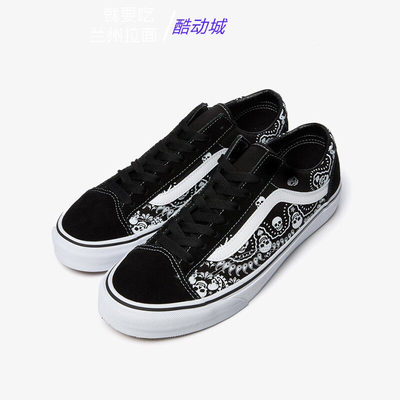 vans低帮style 36黑色骷髅头腰果花图案复古休闲板鞋vn0a54f6d9s