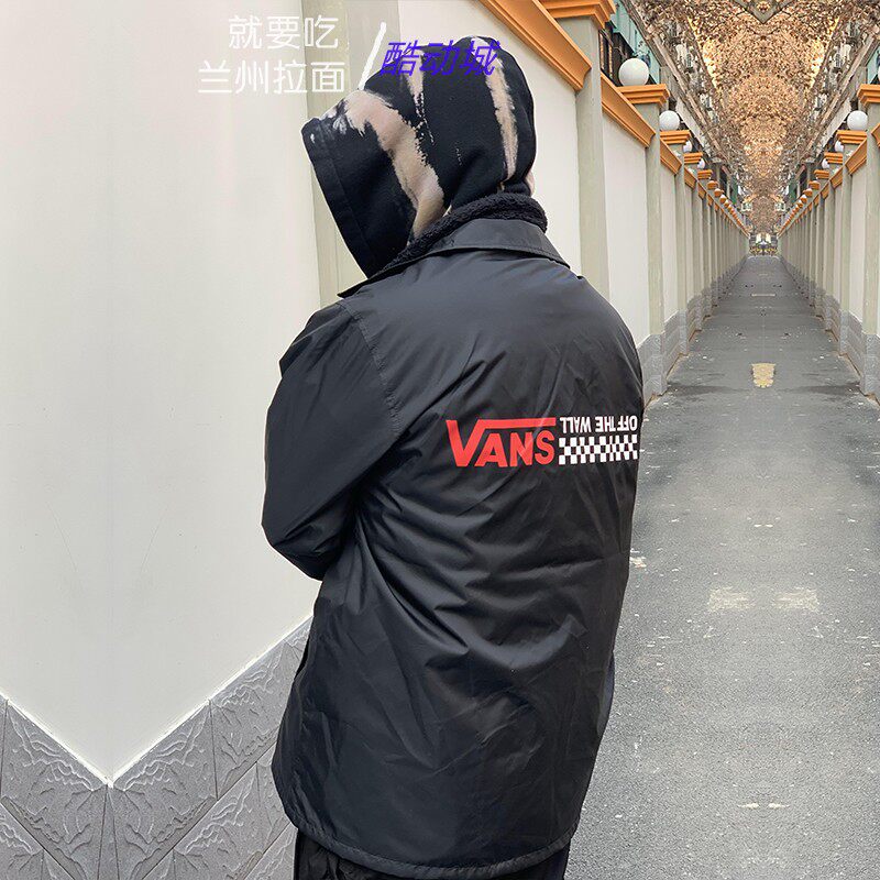 vans新款男款黑色offthewall标语运动风教练夹克外套vn0a4mlkblk