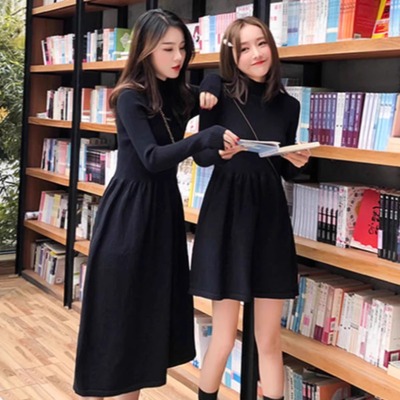 赫本小黑裙过膝内搭针织毛衣裙