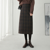 中长款 羊毛呢半身裙女冬季 2026新款 高腰复古格子a字裙直筒呢子裙