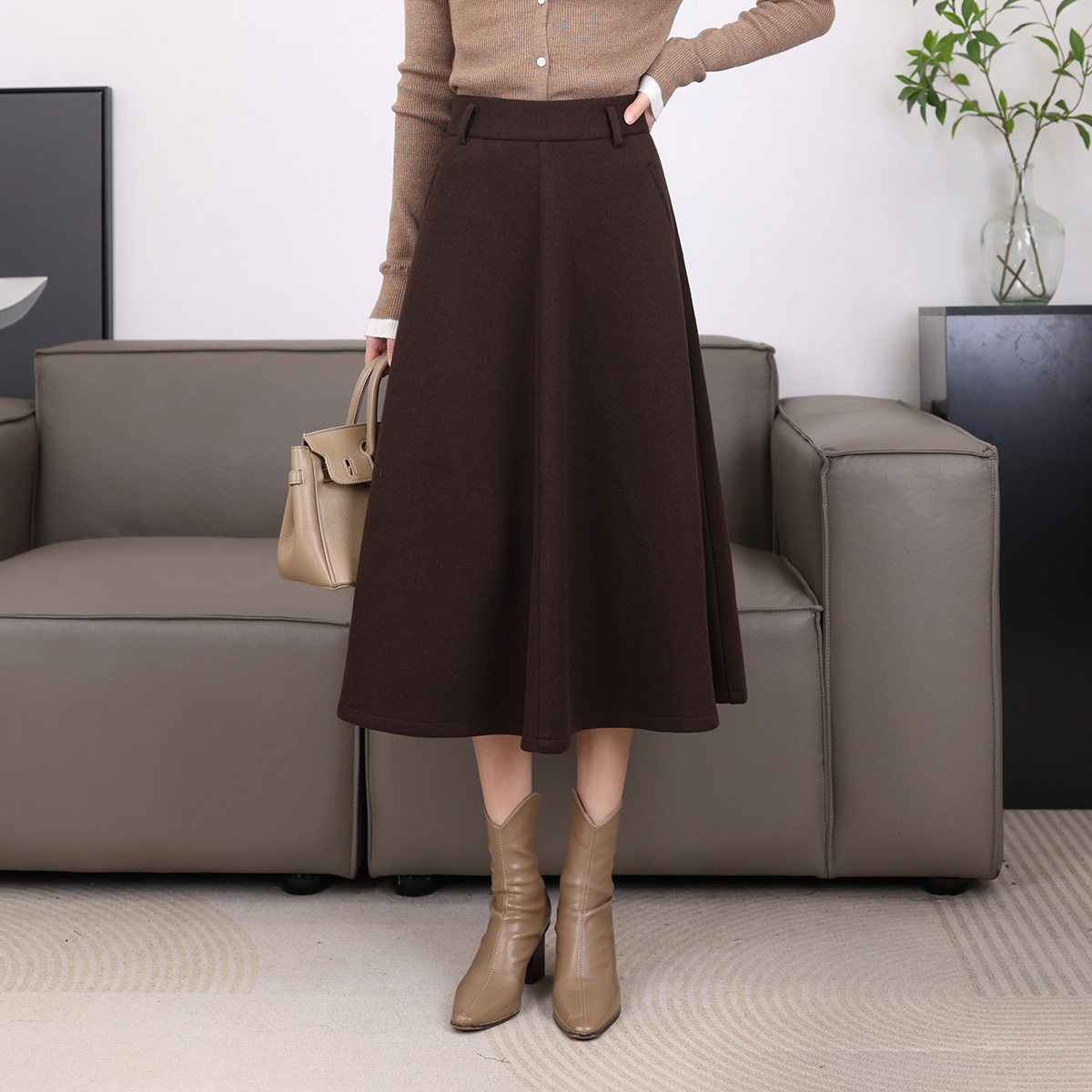 醋酸羊毛半身裙冬季2025新款高腰显瘦长裙时尚百搭休闲加绒伞裙
