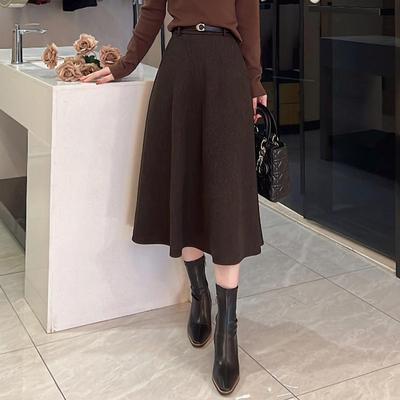 羊毛呢半身裙女秋冬2025新款高腰显瘦A字裙子中长款通勤气质伞裙