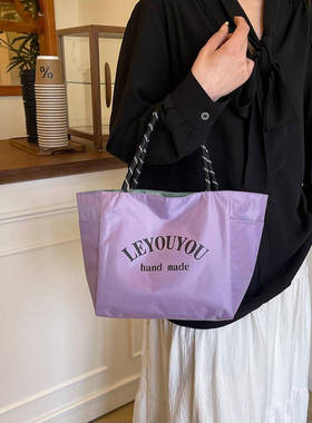 多巴胺纯色防水布手提袋饭盒包上班通勤便携手提包外出百搭妈咪包