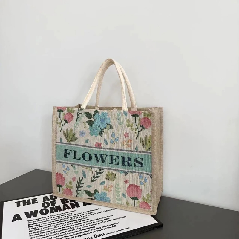 麻布手提包女士单肩包购物袋大容量便携单肩帆布托特包通勤手拎包