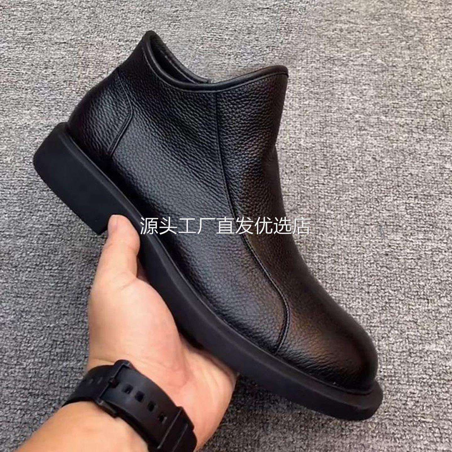 男士高端帕拉鞋头层牛皮鞋加绒保暖真皮马丁靴软皮软底切尔西靴潮
