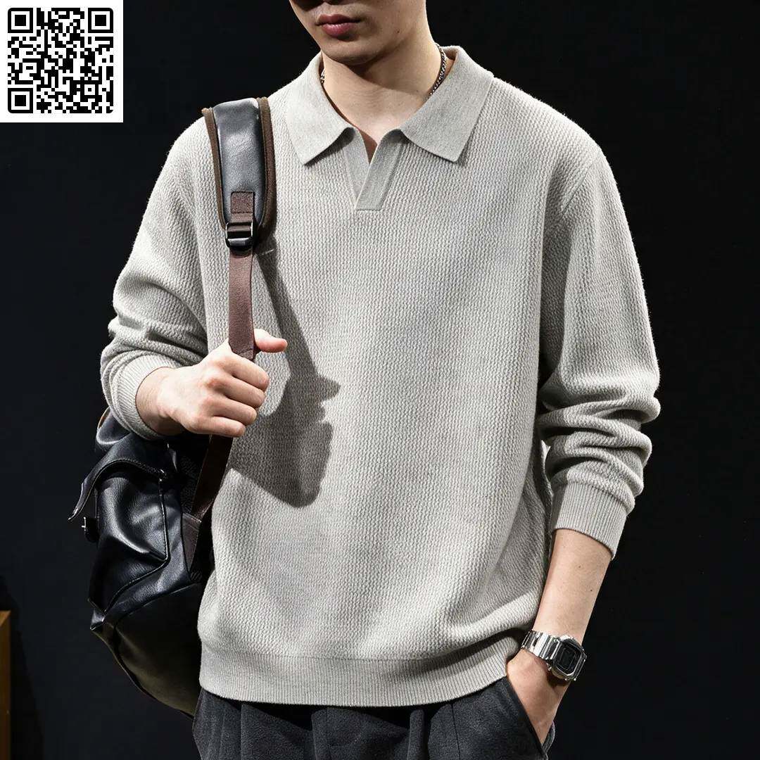 MR.MUDI/穆迪先生海鸥领针织衫男春秋新款休闲保暖菠萝纹织花毛衣