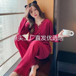 睡衣女士秋冬2025年新款 珊瑚绒薄款 大码 家居服春秋保暖海岛绒套装