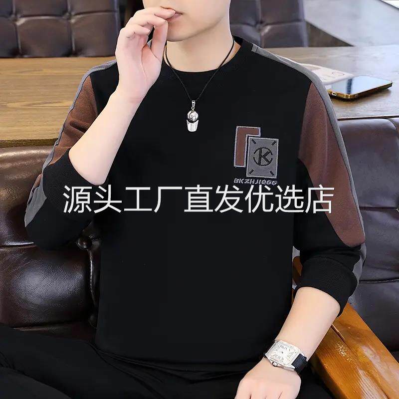 红玲珑服饰高档男士时尚休闲厚棉百搭潮流韩版刺绣圆领套头上衣