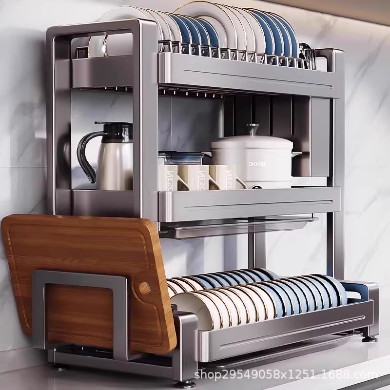 厨房多功能置物架不锈钢碗碟收纳架家用沥水碗架放碗盘碗筷收纳盒