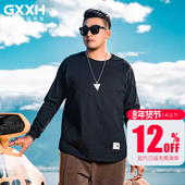 GxxH大码 T恤胖子加肥加大号圆领胖子上衣 宽松纯黑长袖 男装 潮牌