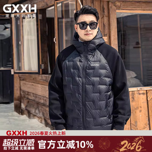 GxxH大码男装拼接连帽羽绒服秋冬休闲舒适不臃肿显瘦潮男御寒外套