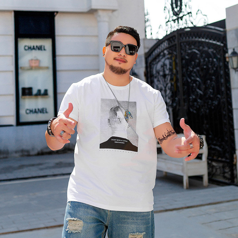 GxxH大码男装潮牌 宽松肥佬半袖胖子欧美个性印花加肥加大短袖T恤