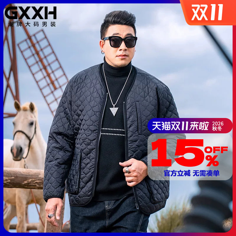 GxxH潮牌大码男装薄棉男士秋季新款夹棉无领夹克潮牌轻薄上衣外套