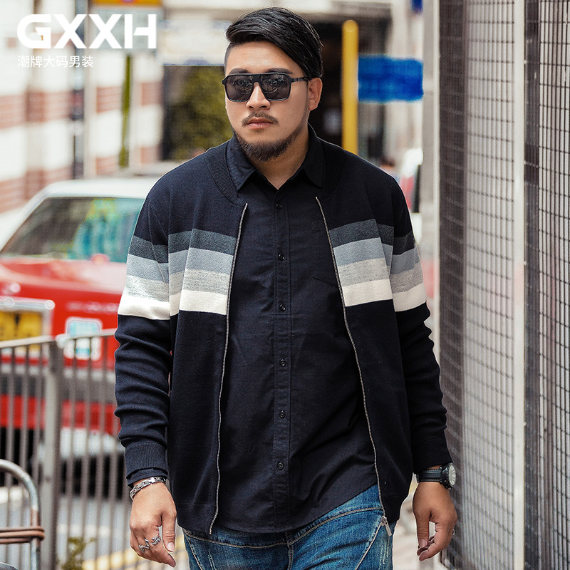 GxxH针织开衫男毛衣大码男装潮牌条纹宽松休闲加肥加大秋胖子外套在类目 男装, 针织衫/毛衣中 - 来自Buy2taobao.com提供专业的淘宝代购服务