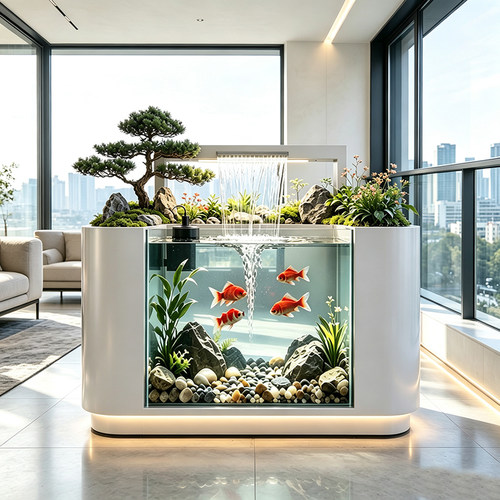 户外阳台不锈钢瀑布流水鱼池