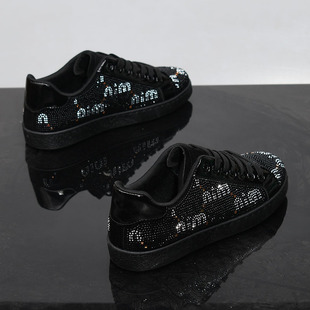 欧洲站男鞋休闲鞋黑色鞋子男鞋烫钻男鞋鞋子男士板鞋精神小伙男款