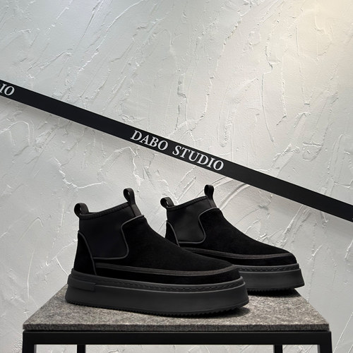 真皮厚底切尔西靴一脚蹬高帮棉靴