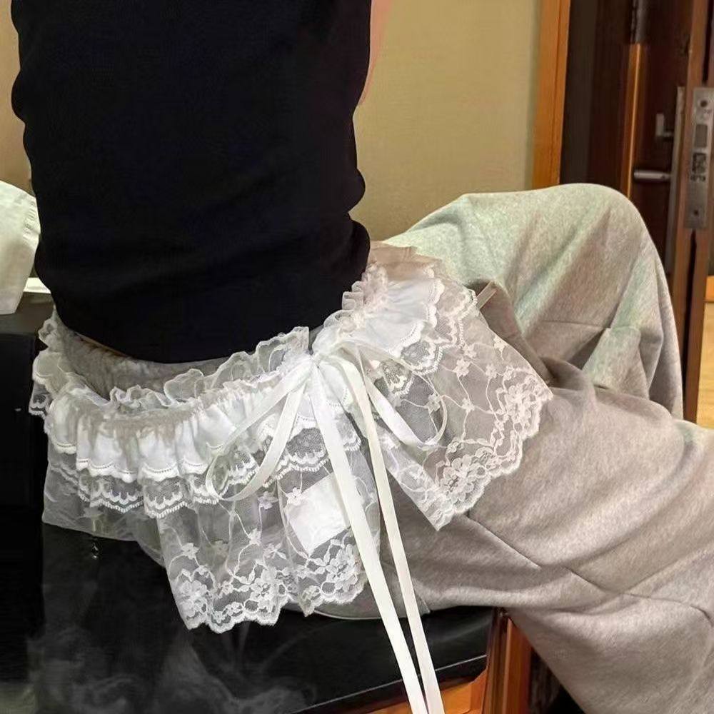 新款时尚百搭重工系带蕾丝木耳边短款屁帘围裙帘摆裙半身辣妹裙子