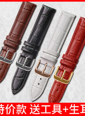 拉菲娜牛皮手表带男女针扣表链非真皮配件代用dw卡西欧天梭20mm