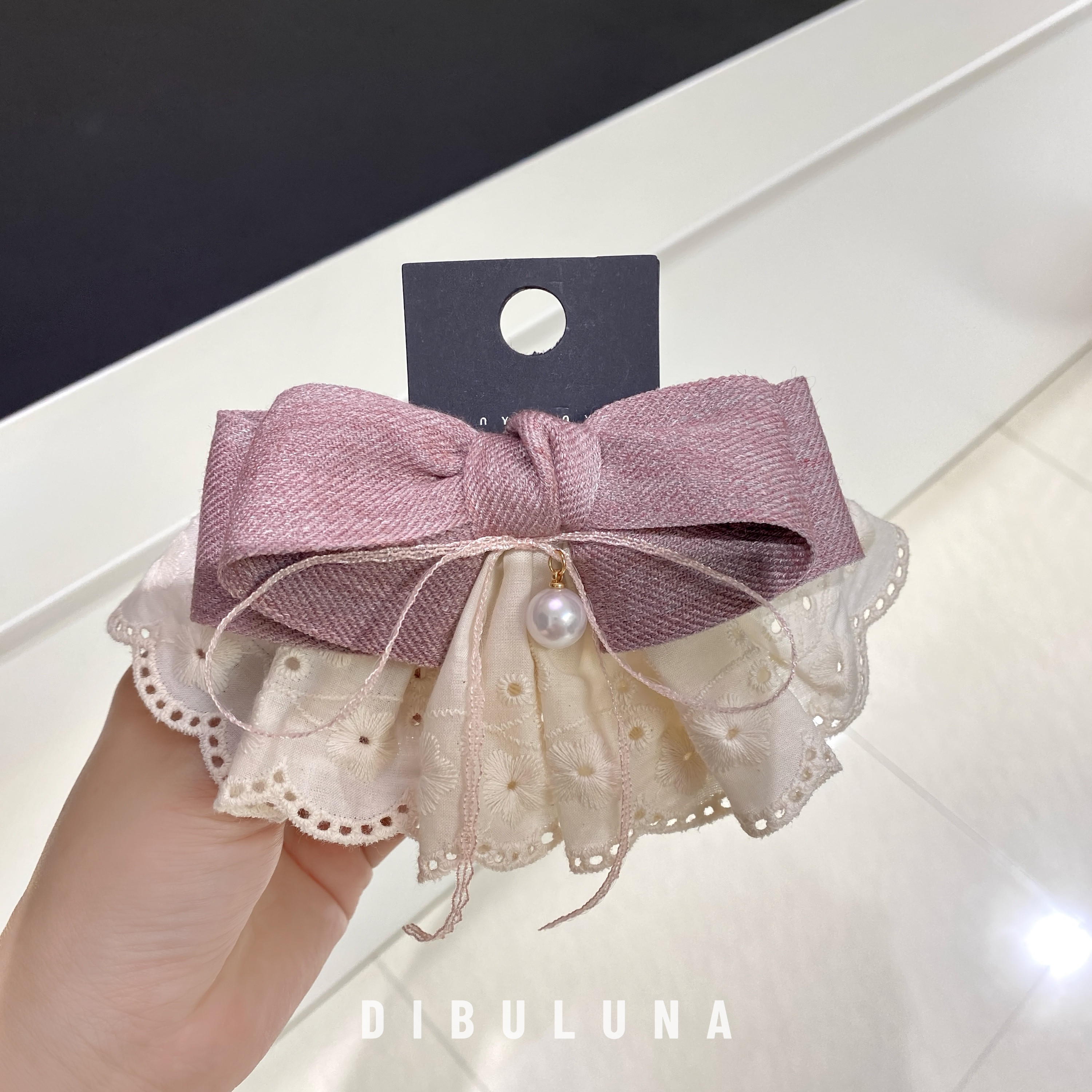 韩版东大门甜美紫色蝴蝶结蕾丝裙摆弹夹女时尚精致后脑勺顶夹发卡