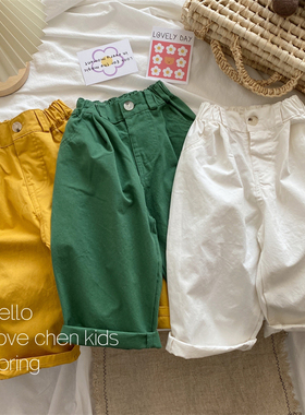 韩国童装 女童春装2022宝宝水洗棉阔腿直筒裤儿童百搭洋气休闲裤