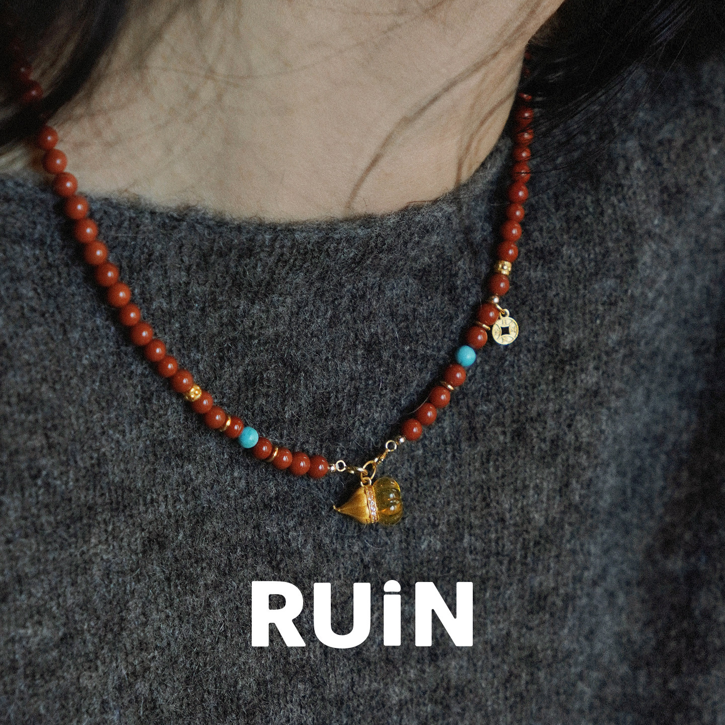 如印天然小米珠南红玛瑙绿松石项链女蜜蜡琥珀葫芦毛衣颈链送女友